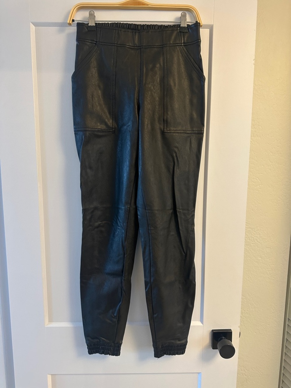 Spanx Black Faux Leather Jogger Pants